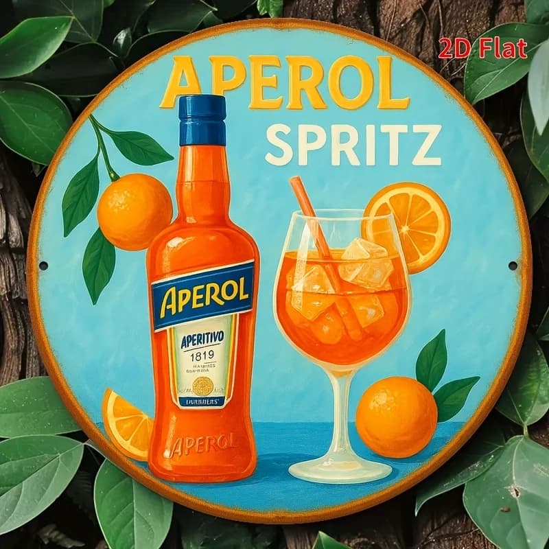 Panneau plat 2D avec logo Aperol Spritz, 1 pièce, design de liqueur italien, art mural en métal vint