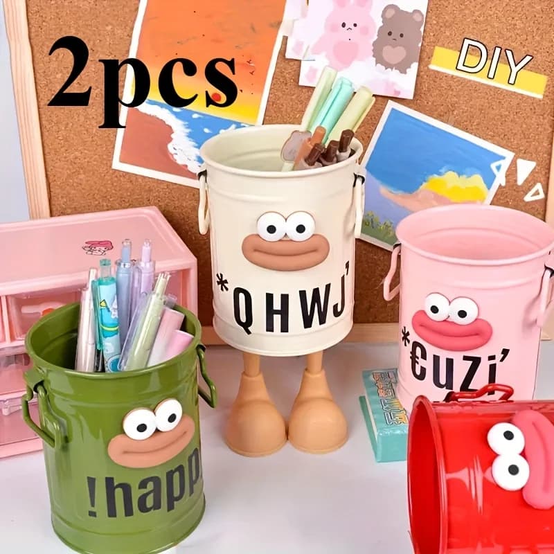 Porte-stylo personnalisé à motif de dessin animé, seau de rangement simple et rétro pour le bureau, 