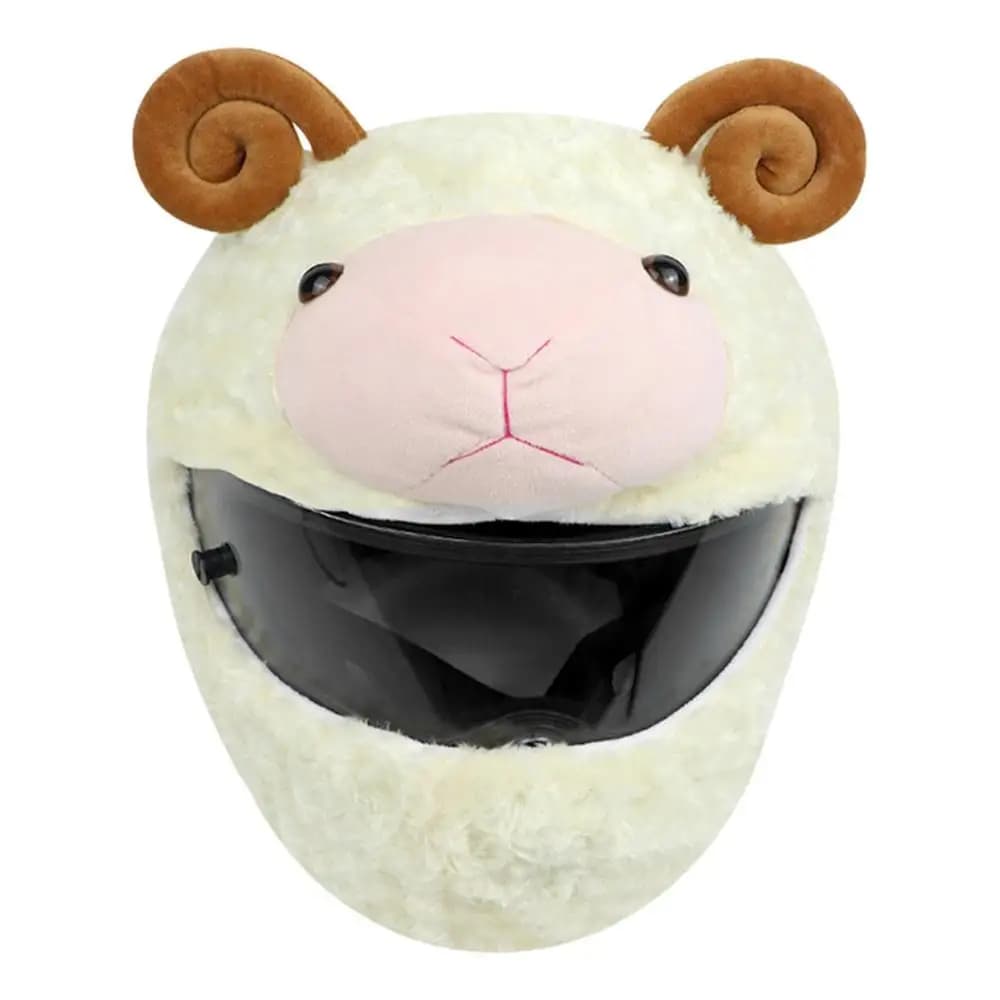 Juste de casque de moto en peluche de dessin animé drôle, couvertures complètes de lapin et de chèvr