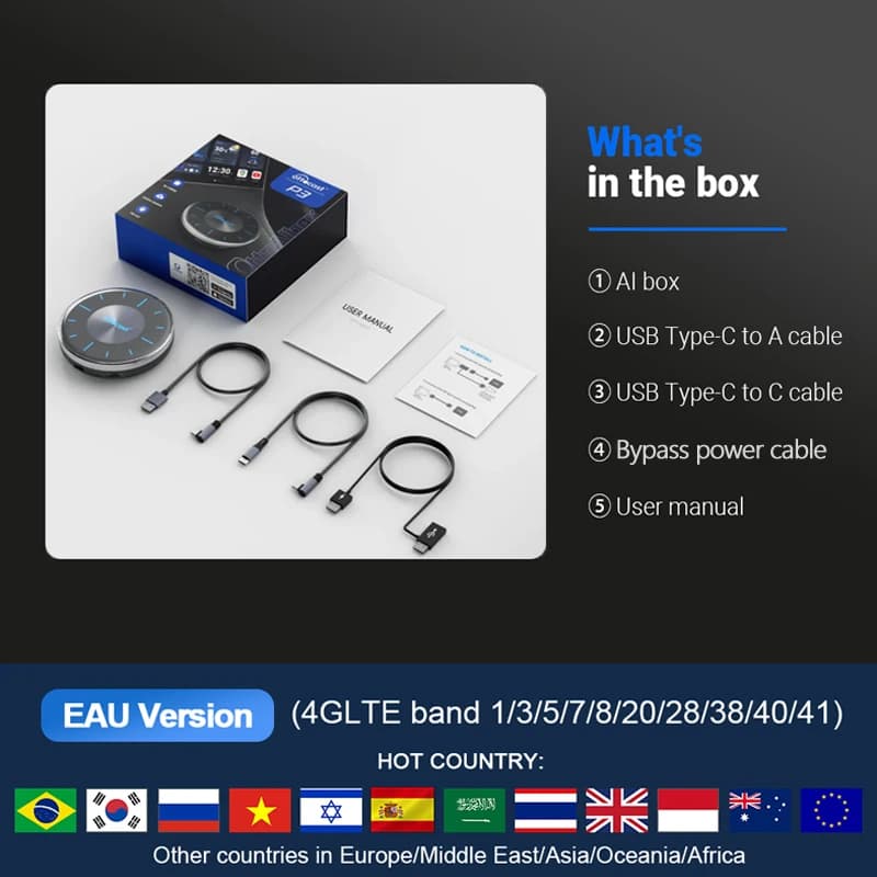 Ottocast P3 CarPlay TV Box for Netflix Spotify Android Auto Car Play Accesiories to Wireless Ai Adap