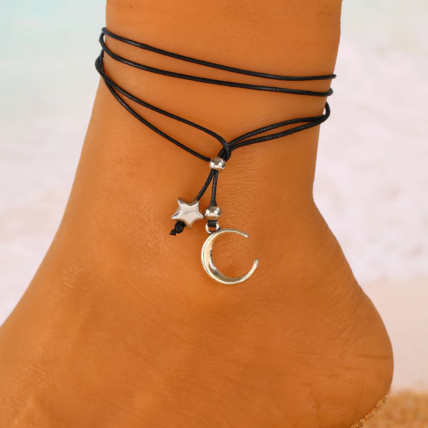 Bracelet à chaîne de pied réglable avec pendentif étoile et lune, accessoires de bijoux personnalisé