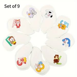9 housses de tête de fer de golf en forme d'animaux de dessin animé mignons, protections de clubs br