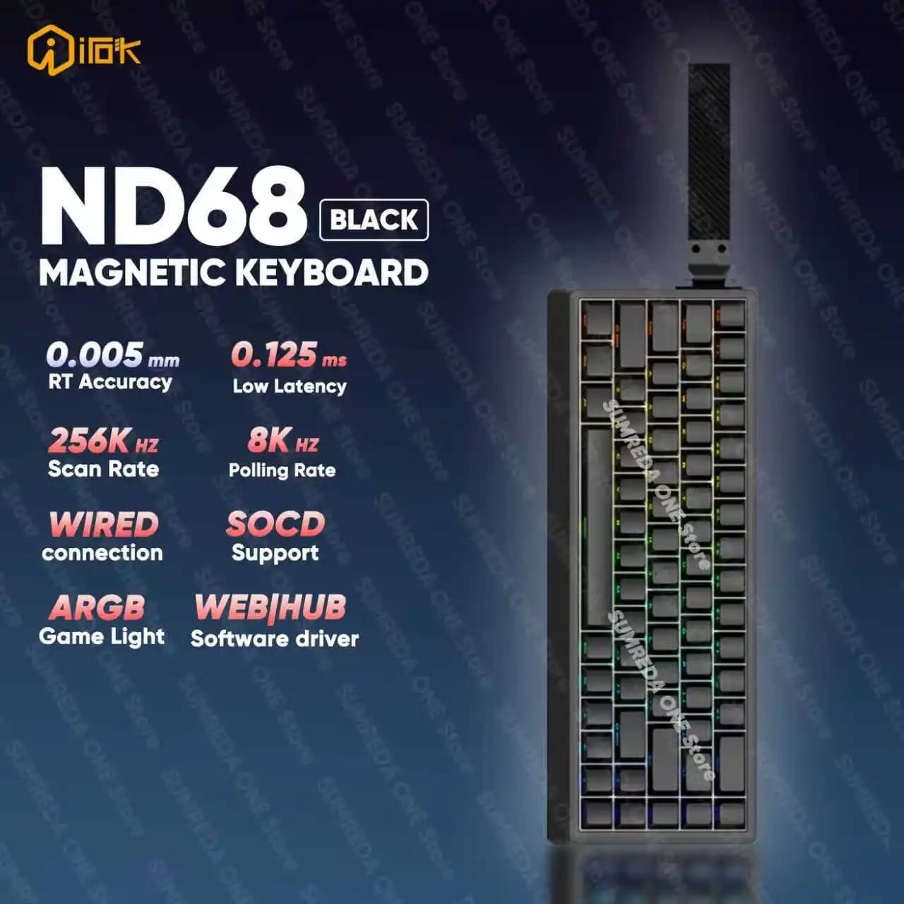IROK ND68 Pro clavier mécanique de jeu 68% disposition commutateur magnétique effet Hall 8K RT0.001m