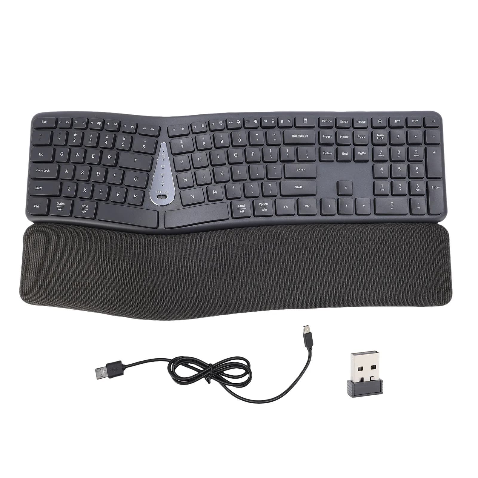 Clavier ergonomique fendu clavier d'ordinateur sans fil 111 touches Bluetooth portée 30 pieds avec r