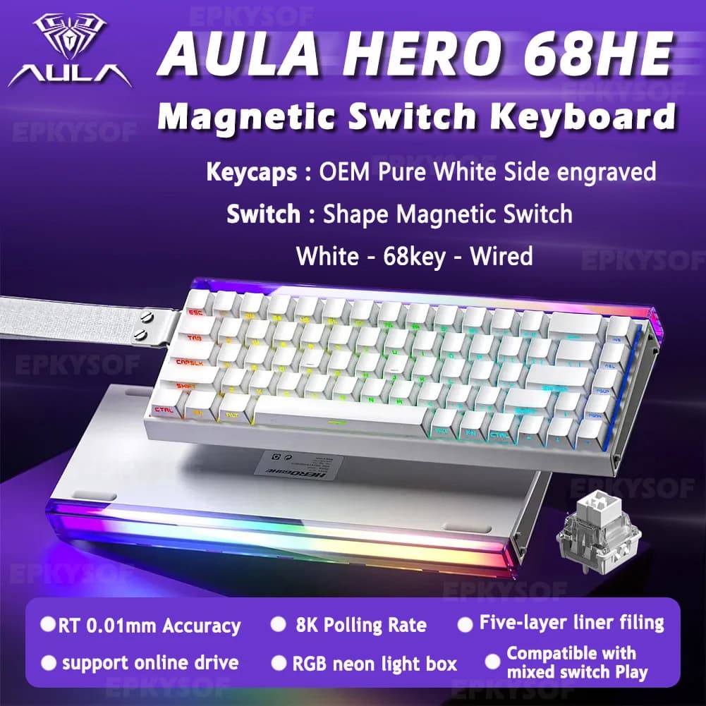 AULA HERO 68HE clavier à interrupteur magnétique clavier mécanique de jeu rvb déclencheur rapide 8K 