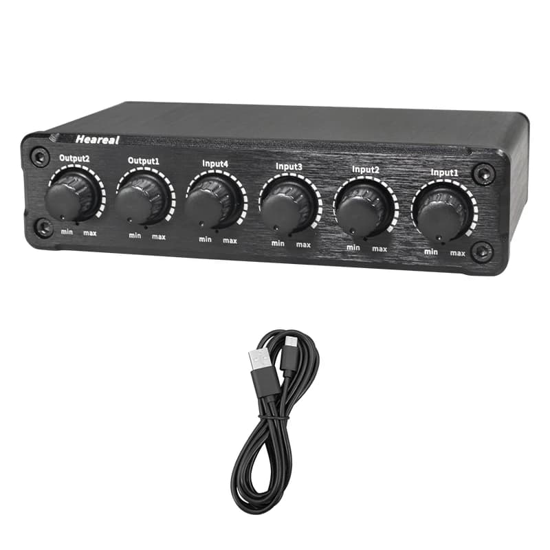 Table de mixage audio 4 canaux, commutateur stéréo/mono avec contrôle de volume indépendant, 2 préam
