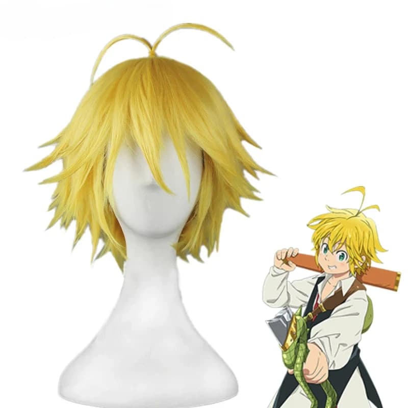 Anime Meliodas Cos perruque Dragon's Sin of Wrath doré résistant à la chaleur cheveux Cosplay perruq
