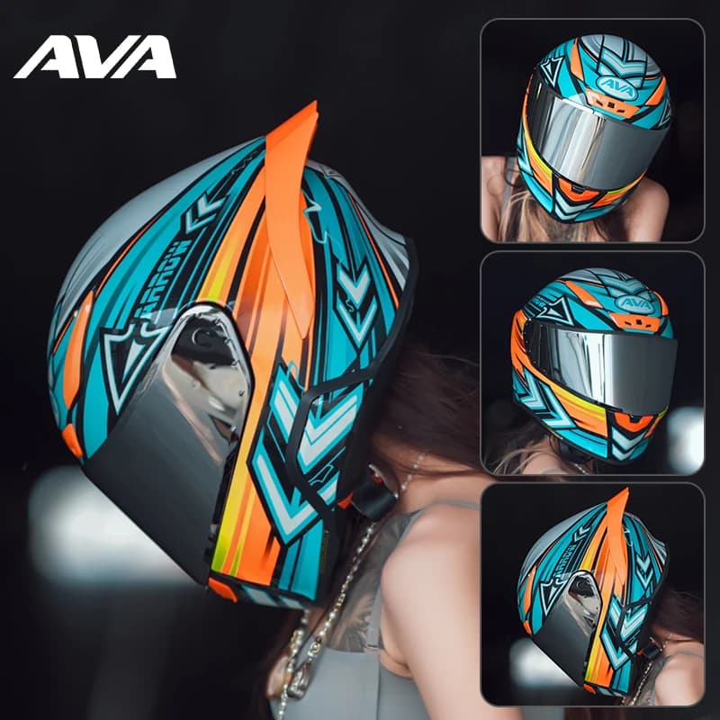 AVA-Casque de moto intégral, grande aile arrière, casques de course, lentille unique, sport de piste