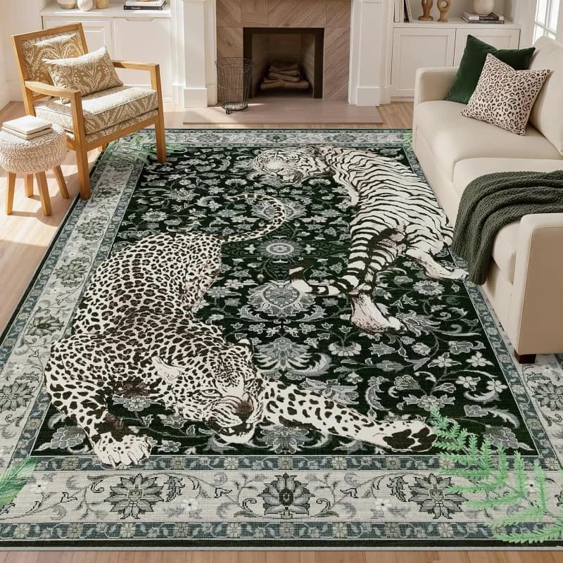 VIKAMA Tapis d'intérieur bohème à motif léopard pour salon et chambre, tapis antidérapant pour burea