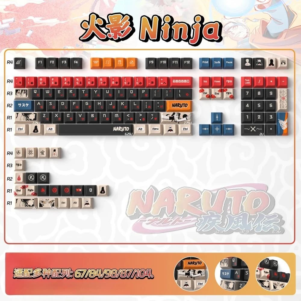 129 touches d'anime Naruto, capuchons de clavier mécanique en PBT avec impression par sublimation, p