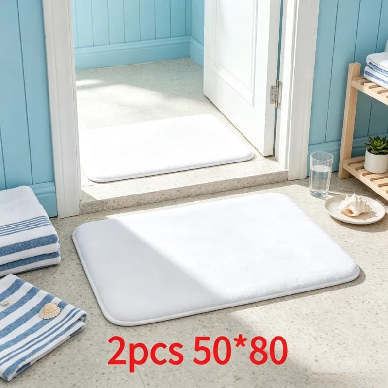 Tapis en velours corail blanc 50 × 80 cm, 2 pièces, tapis de sol antidérapant absorbant l'eau pour s