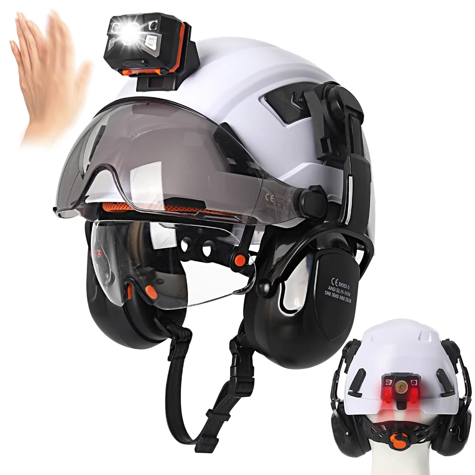 Casque de sécurité de Construction CE avec doubles visières, lampe frontale, casque antibruit ANSI c