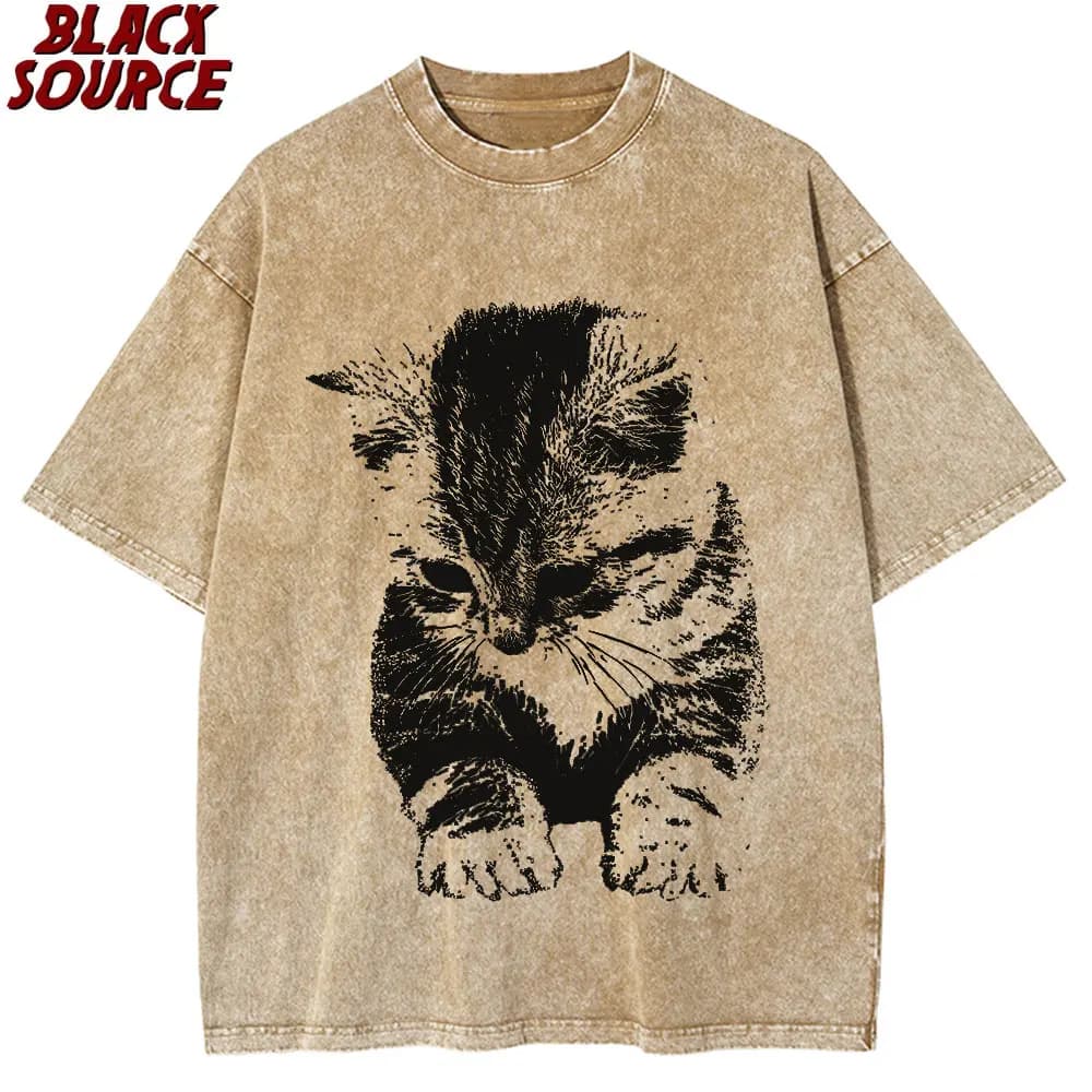 T-shirt tendance T455 El Gato Sad Kitten Funny Meme Sad Crying Munchkin Cat pour hommes et femmes, 1