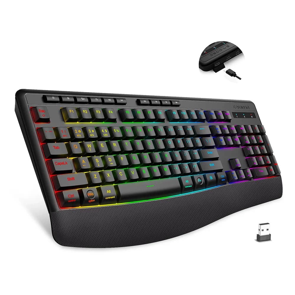 Clavier de jeu coloré RGB E-YOOSO, 104 touches, Bluetooth 2.4G, clavier mécanique filaire USB avec r