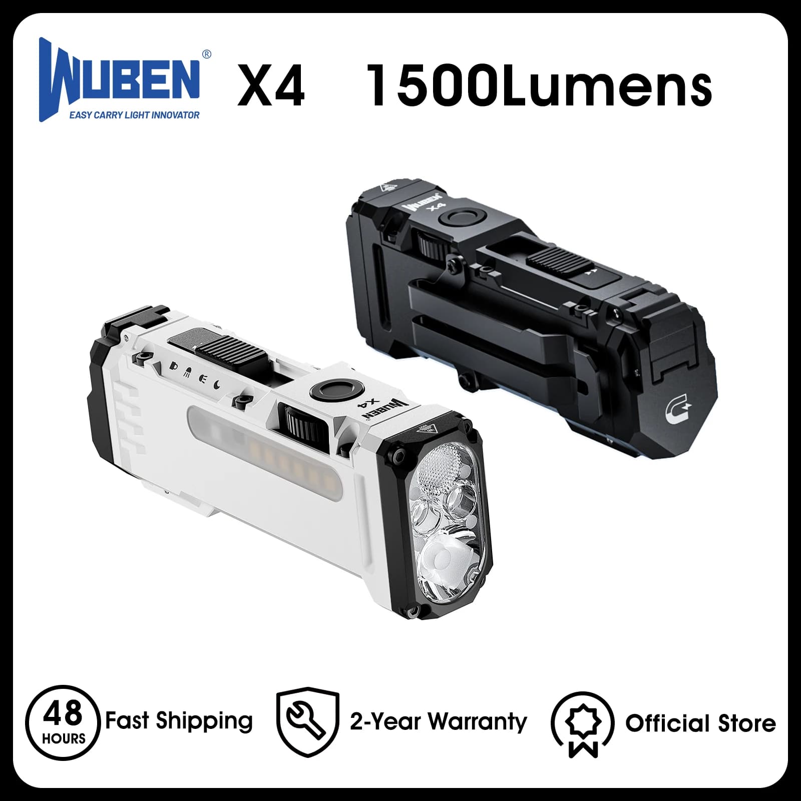 Lampe torche plate WUBEN X4 EDC avec lumière RGB, mini lampe torche de 1500 lumens avec interrupteur