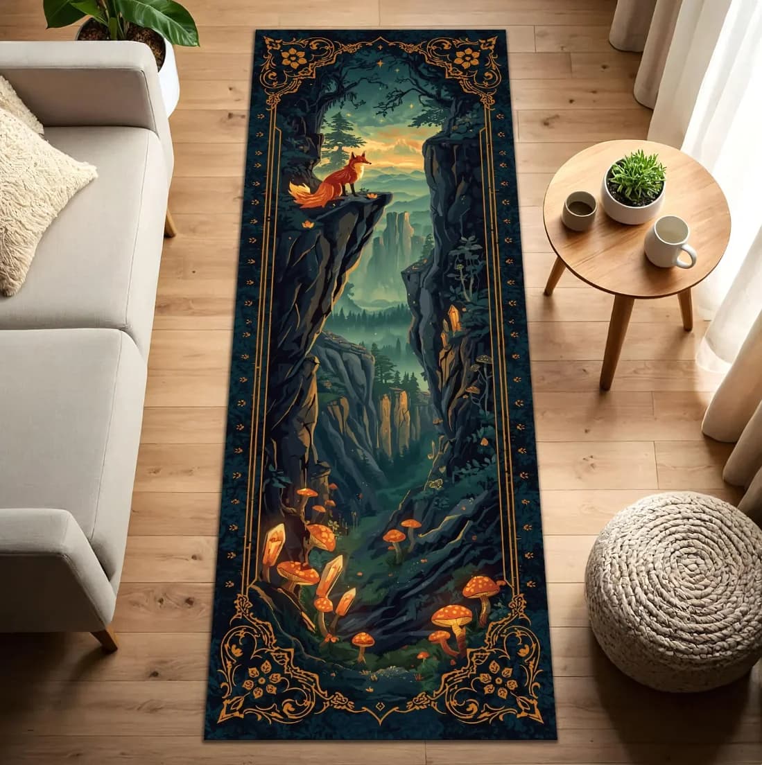 Nouveauté forêt Long coureur tapis renard brillant champignon Canyon chemin vert foncé fantaisie tap