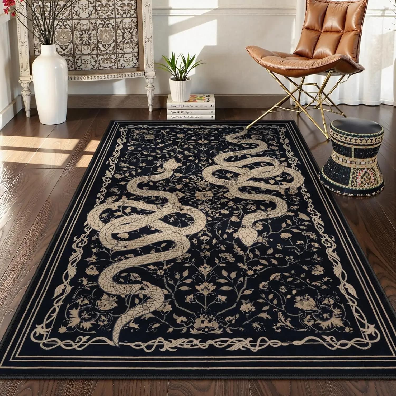 Tapis serpent lavable pour salon, antidérapant, doux, pour chambre à coucher, salle à manger, maison