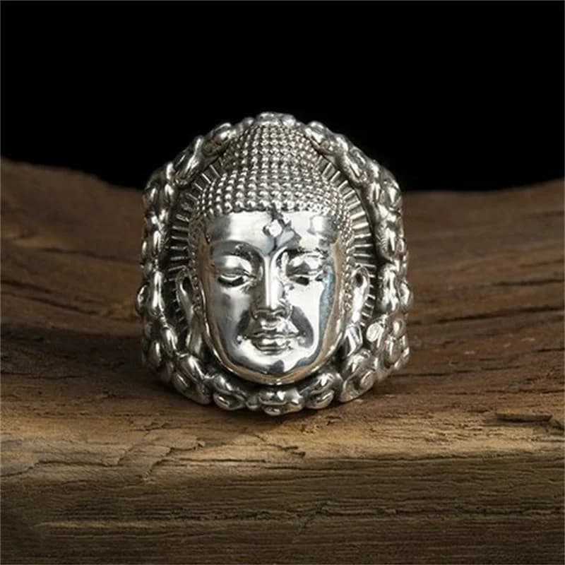 Bague Bouddha Amitabha de Style Ethnique pour Homme, Bijoux Vintage, Tathagmi Bouddhiste, Personnali