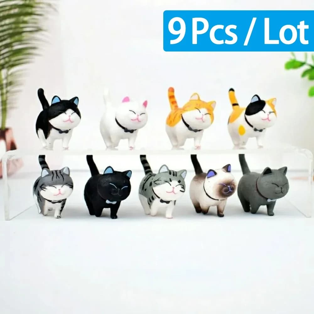 Mini chat mignon, 9/18 pièces, Figurines de chaton Kawaii pour cadeaux d'anniversaire, décoration de