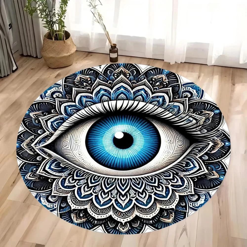 Tapis bleu mauvais œil, motif Mandala, décoratif symétrique, minimaliste, moderne, décoration de sal