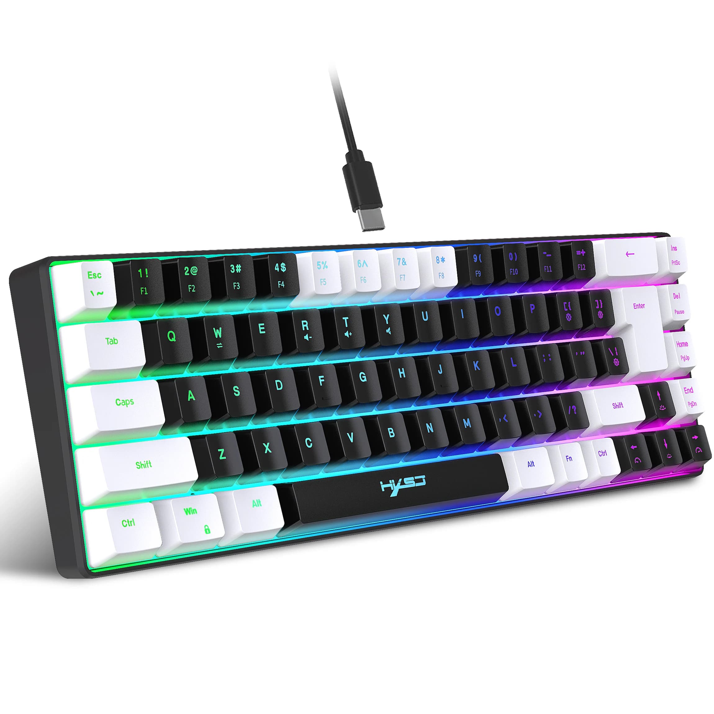 68 touches clavier de jeu USB filaire Portable 20 RGB rétro-éclairage clavier noir et blanc touches 