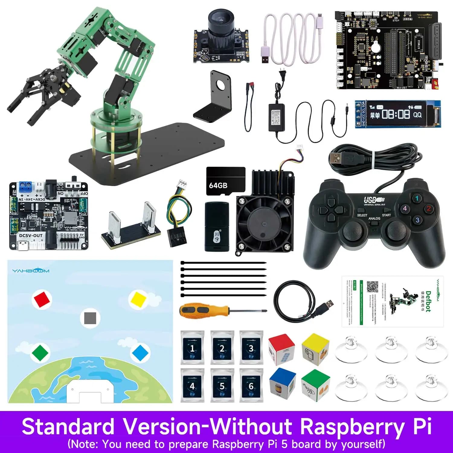 Kit de bras robotique Yahboom DOFBOT AI à grande vision, compatible ROS2, pour Raspberry Pi 5, avec 