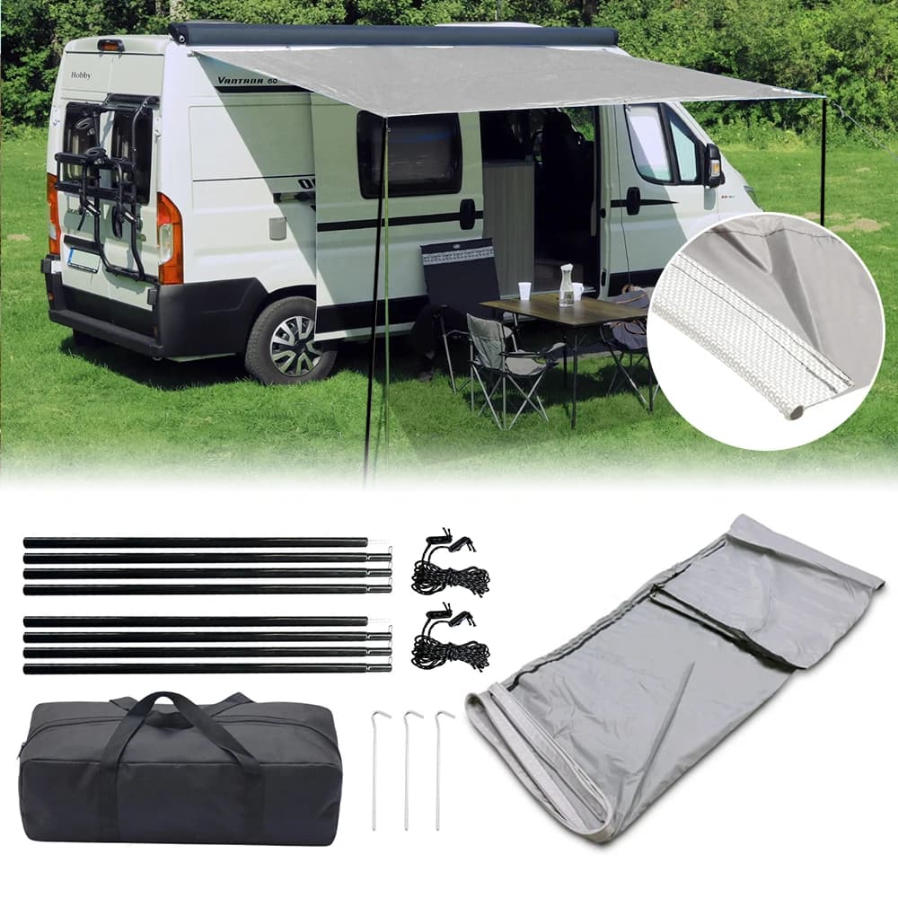 Ensemble de auvent latéral pour caravane 4,5x2,4m, imperméable, protection UV, tente d'ombrage pour 