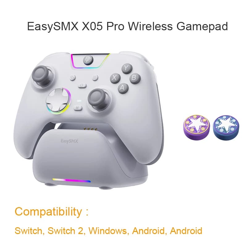 Manette de jeu sans fil EasySMX X05 Pro avec joysticks à effet Hall, manette de jeu 1000Hz pour PC, 