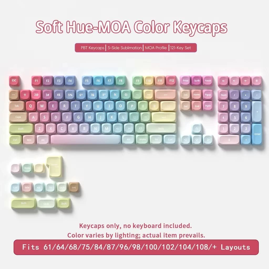 Capuchons de touches de clavier à Sublimation à cinq faces, 130 touches, bleu rêve, profil MOA, PBT,
