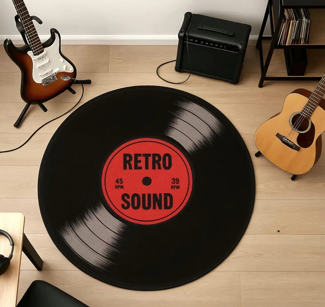 Tapis de sol rétro en vinyle, lavable en machine, cadeau pour les amoureux de la musique, audiovisue