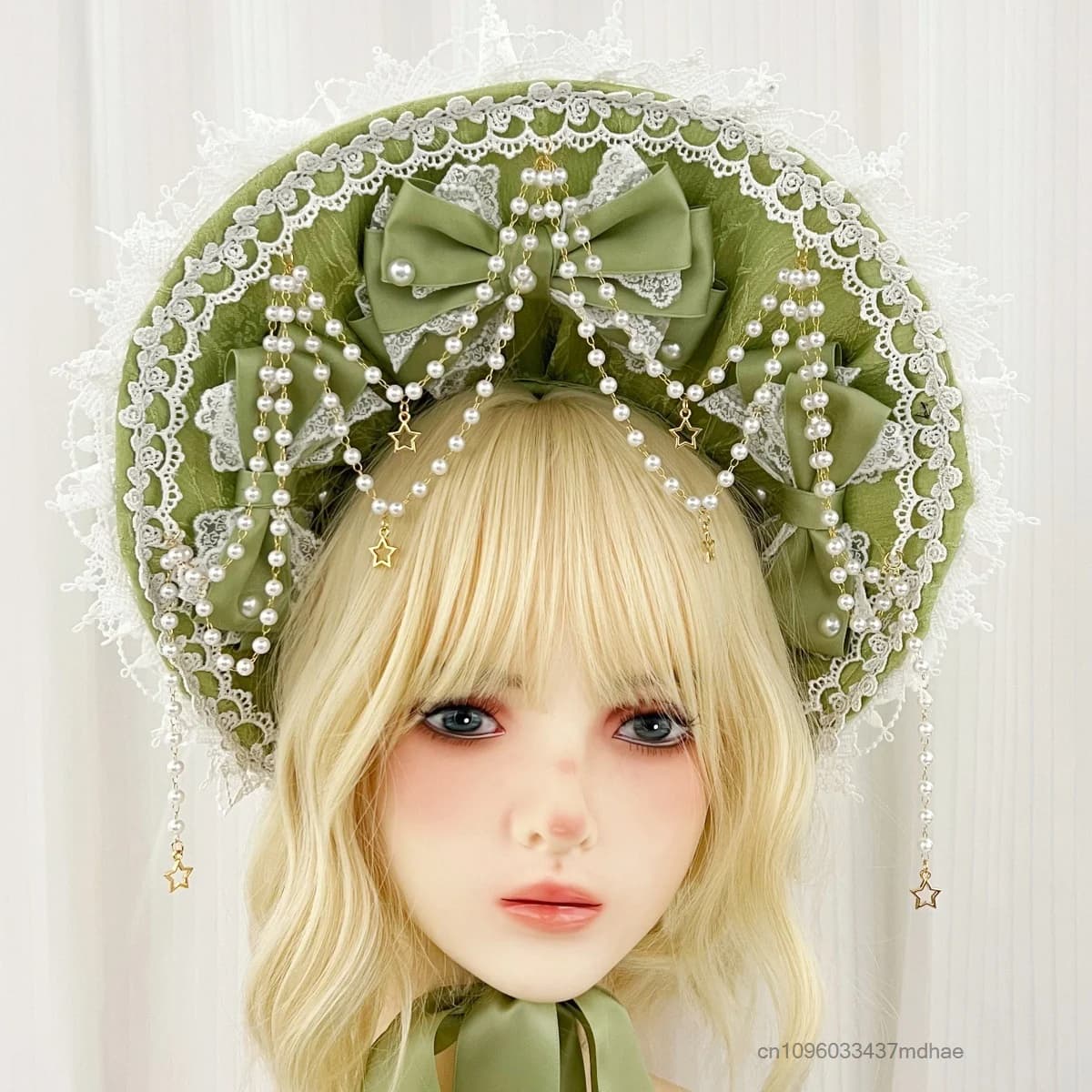 Accessoires de costume Gothic Lolita : Chapeau en dentelle avec nœud, Bonnet élégant vintage victori