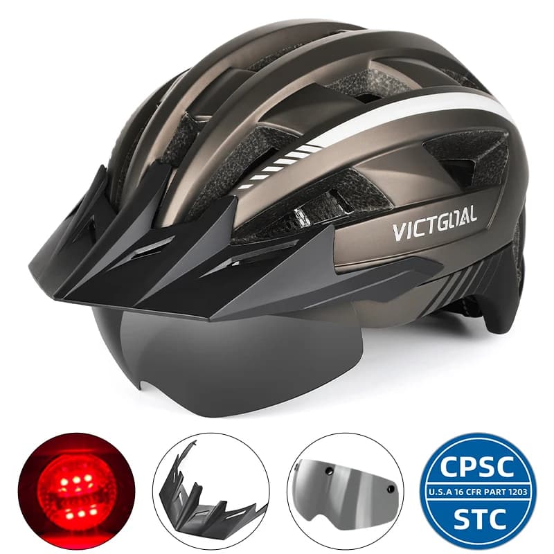 VICTGOAL Casque de vélo pour hommes Lunettes de protection solaire Casque de cyclisme LED USB Lumièr