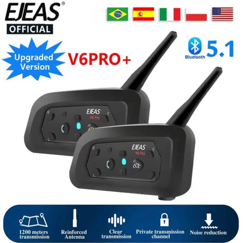 EJEAS 1/2 pièces Type C V6 Pro Moto Interphone Bluetooth casque casque Moto Interphone talkie-walkie