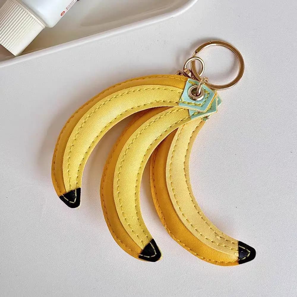 Porte-clés en cuir PU pour femmes, mignon, banane, pêche, breloques, fruits, pendentifs de sac, étan