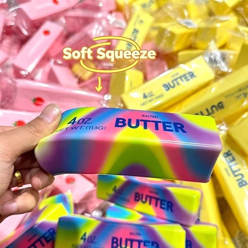 Jouet Squishy en forme de beurre, super doux, anti-stress, à presser, pour l'autisme, en forme de bâ