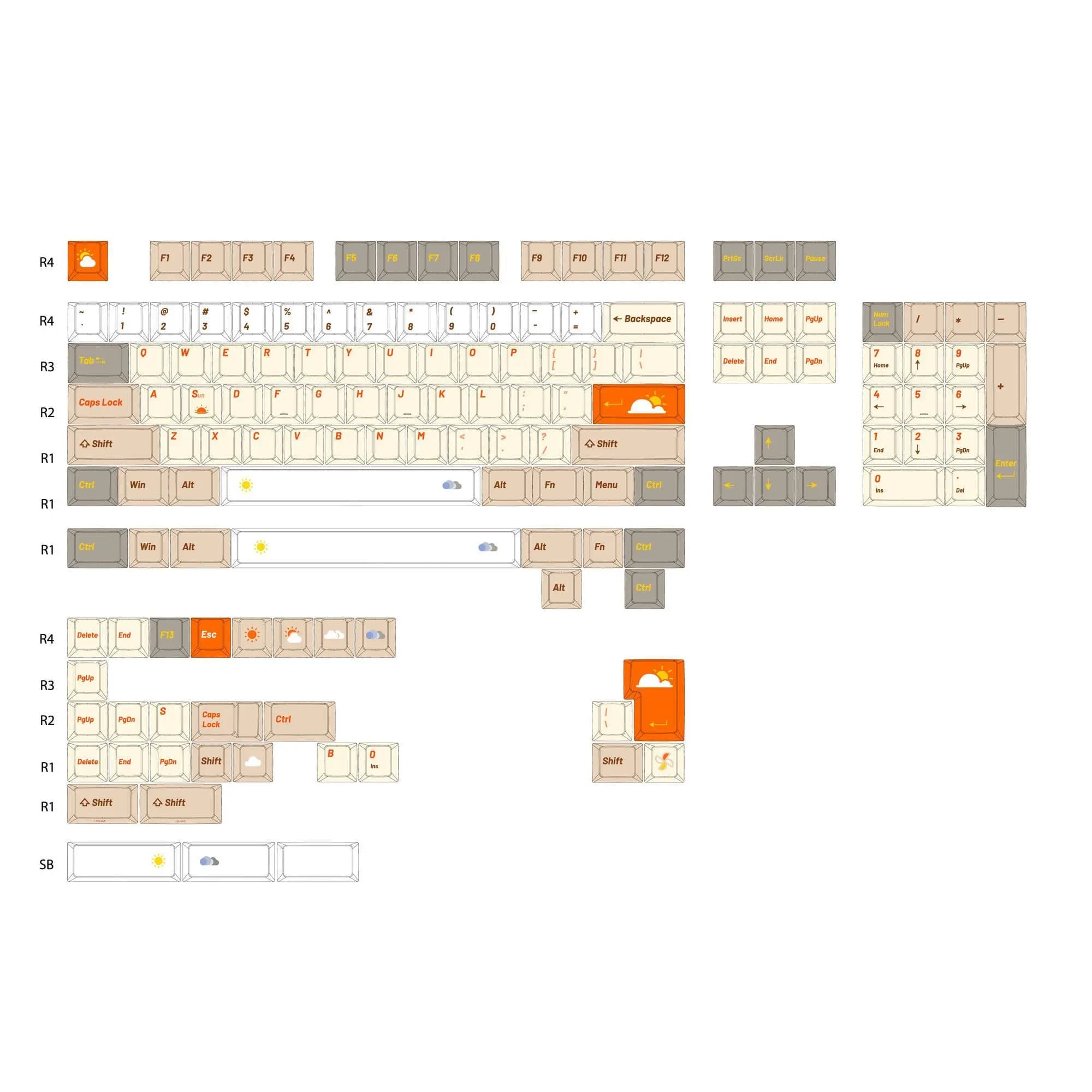 Nico Weather Keycaps Cherry PBT Sublimation Keycaps pour clavier mécanique wave75, touches orange fu