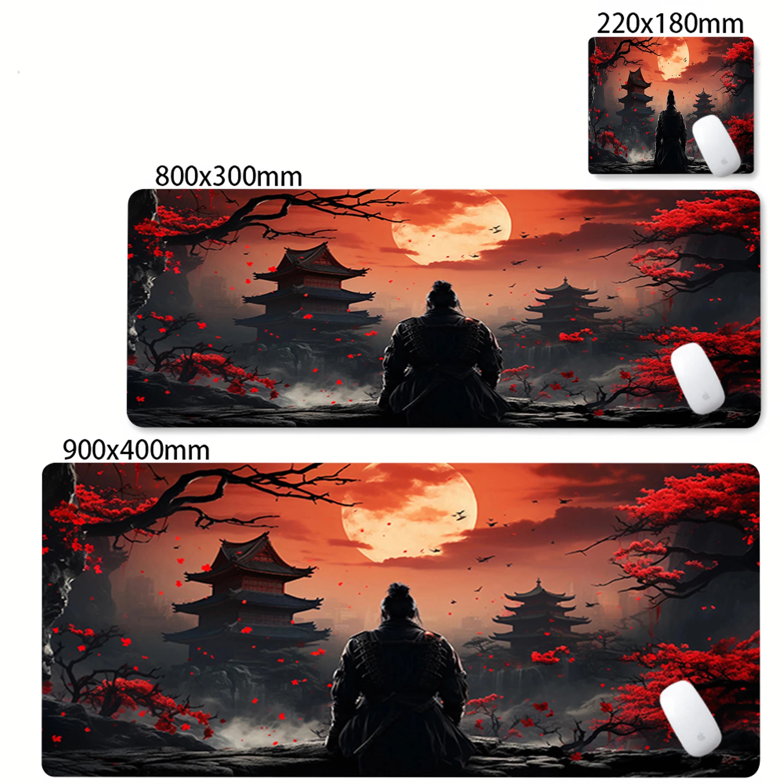 Tapis de souris au design samouraï japonais, tapis de bureau antidérapant en caoutchouc, accessoires