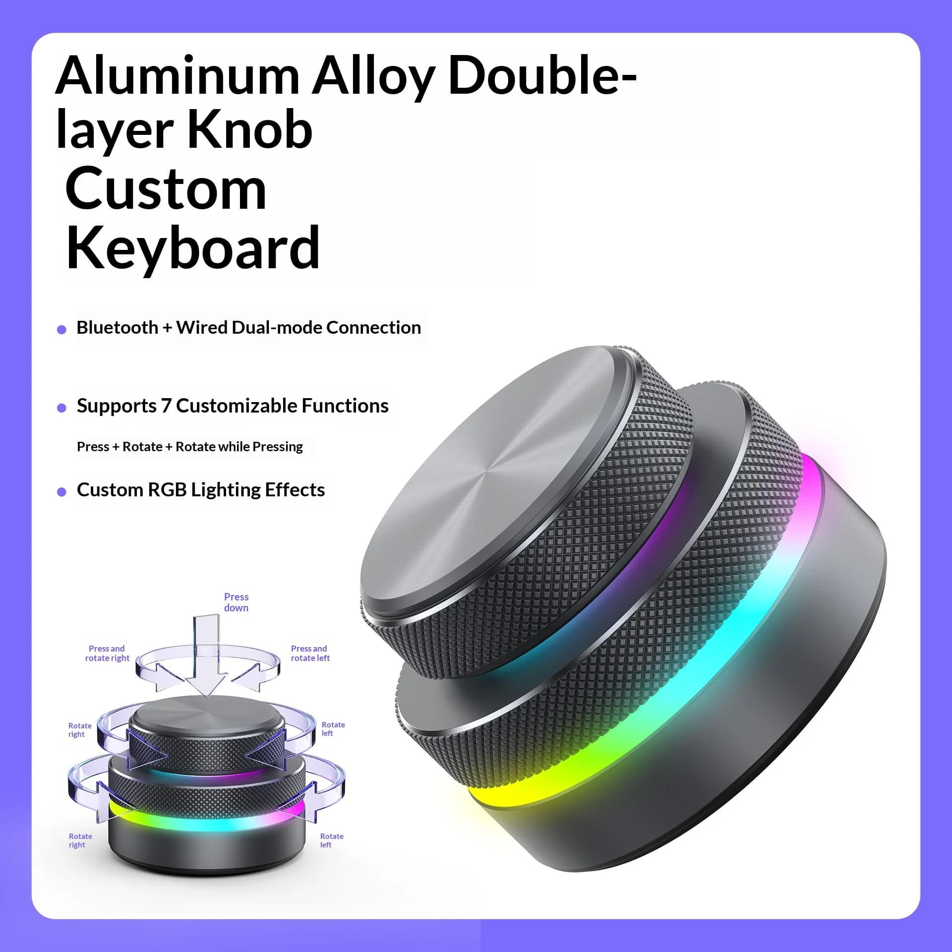 Clavier Bluetooth en alliage d'aluminium CNC avec bouton de volume multimédia personnalisé pour diff