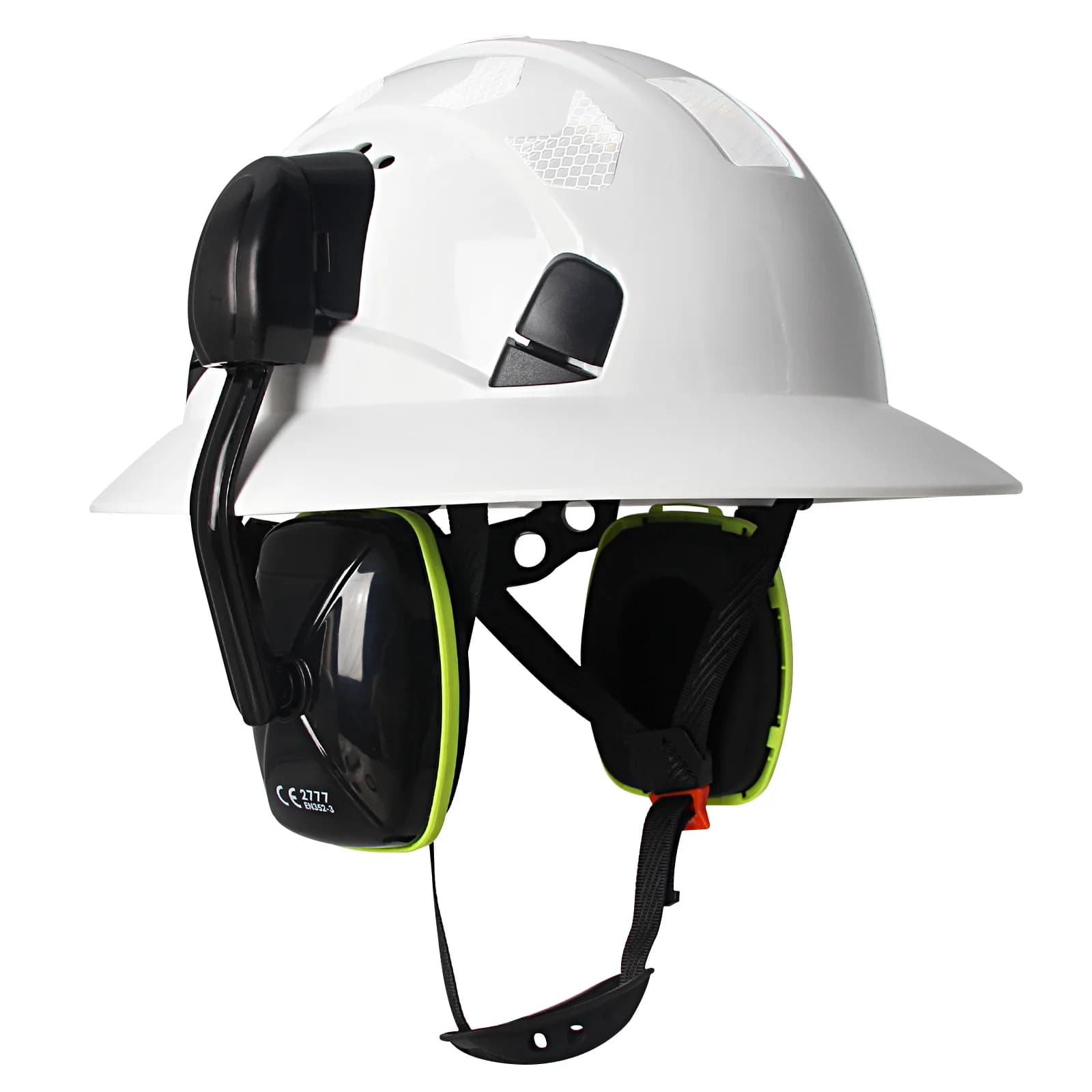 Casque de sécurité à bord complet CE avec autocollants réfléchissants, cache-oreilles, casque rigide