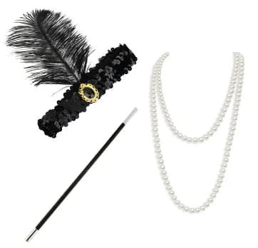 PESENAR 7 pièces 1920s ensemble d'accessoires bandeau collier porte-gants boucles d'oreilles Bracele