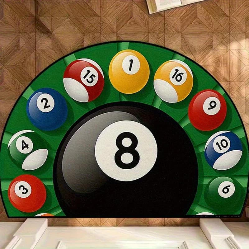 1 paillasson demi-cercle avec motif de table de billard, lavable en machine, pour intérieur/extérieu