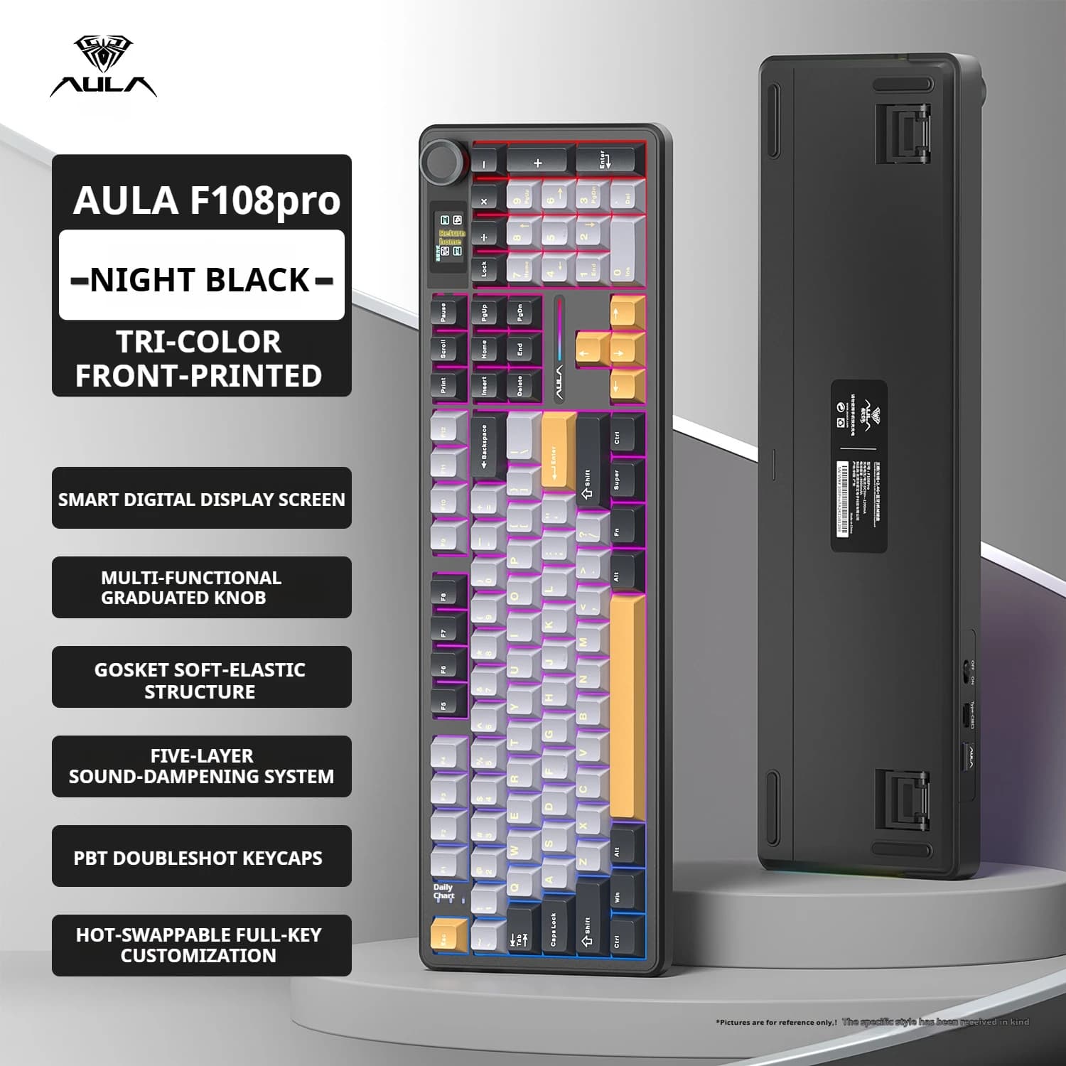 AULA F108 PRO clavier mécanique personnalisé 100% disposition rétro-éclairage rvb sans fil Bluetooth