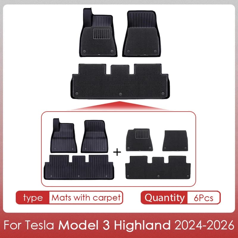 Tapis de sol avec revêtement en tapis pour Tesla Model 3 Highland 2026, accessoires, revêtement de s