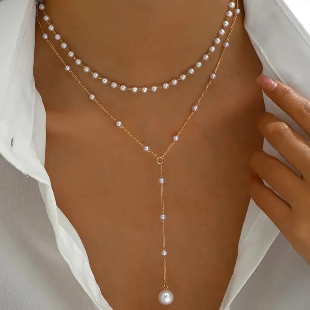 Colliers à pendentif Long en perles d'imitation de perles à Double pont pour femmes, accessoires de 