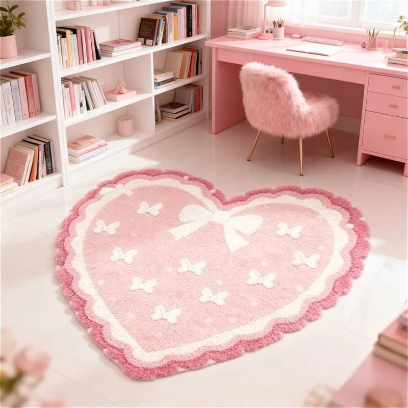 Tapis en peluche adorable avec nœud papillon VIKAMA, décoration de chambre en forme de cœur pour la 