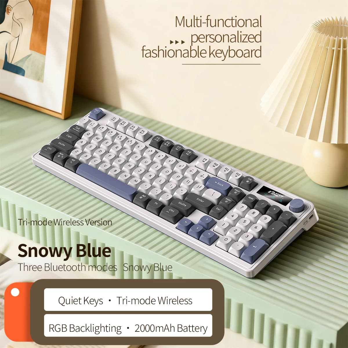 Clavier sans fil à 98 touches, commande par bouton rotatif, BT/2.4g/filaire, rétroéclairage LED RGB,