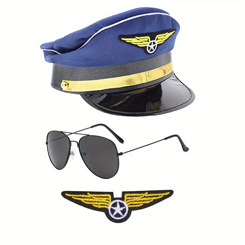 Chapeau de pilote de compagnie aérienne, accessoires de vêtements de pilote avec lunettes de soleil 