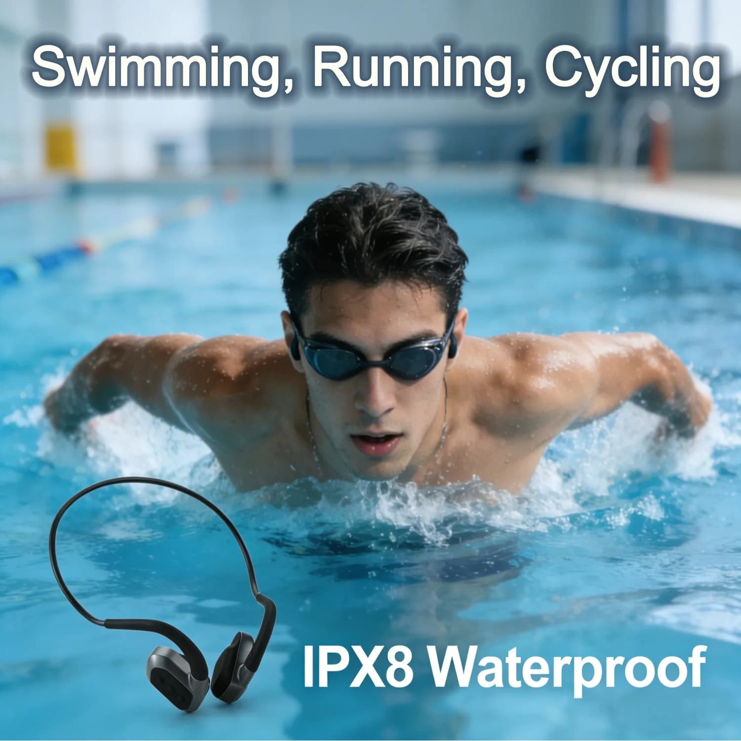 Casque de natation à conduction osseuse sans fil Bluetooth 5.4 IPX8 étanche 32 Go de mémoire pour le