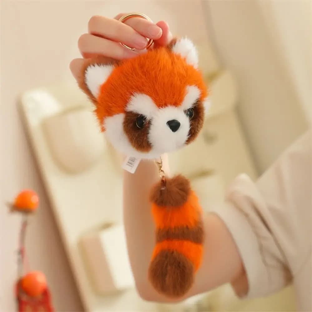 Porte-clés Panda Rouge de Dessin Animé, Pendentif Panda en Peluche Mignon avec Queue à Tirer, Access