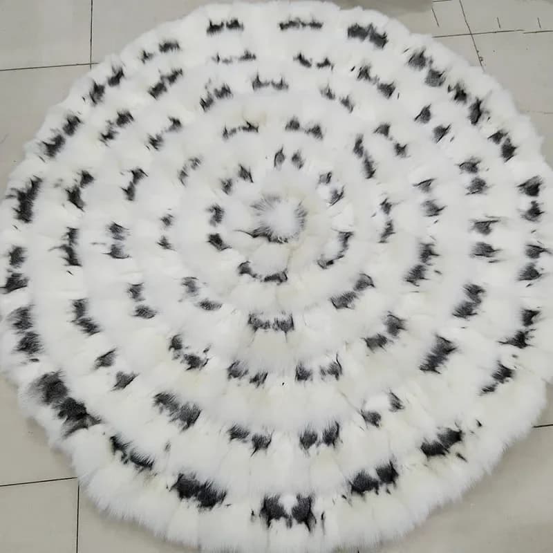 MS.Softex-Tapis en fourrure de renard naturel OEM, patchwork de forme ronde, vraie fourrure de renar
